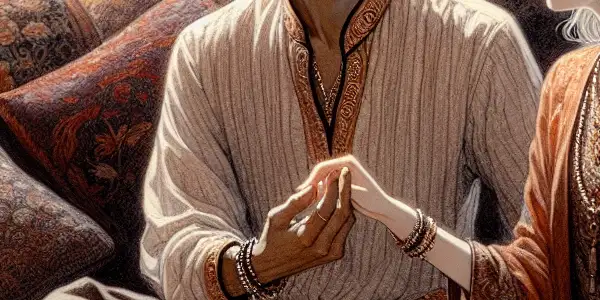 An intimate moment between two characters in a cozy, dimly lit room, filled with warmth and emotional connection.