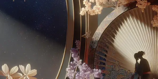 A captivating collage of abstract sensuality, featuring flowing fabrics, silhouettes, and warm colors evoking intimacy and allure.