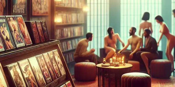 A vibrant adult video store in Ningbo, showcasing diverse genres and a welcoming atmosphere for various clientele.